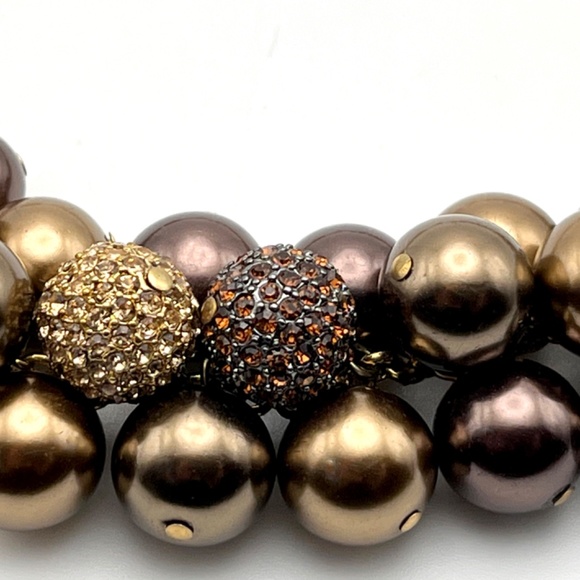 Vintage CAROLEE Brown and Champagne Tone Faux Pearl and Rhinestone Necklace - Picture 3 of 6